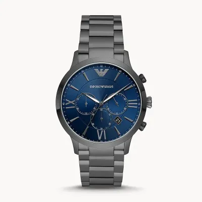 EMPORIO ARMANI Giovanni Dark Blue Dial Black Stainless Steel Men's Watch